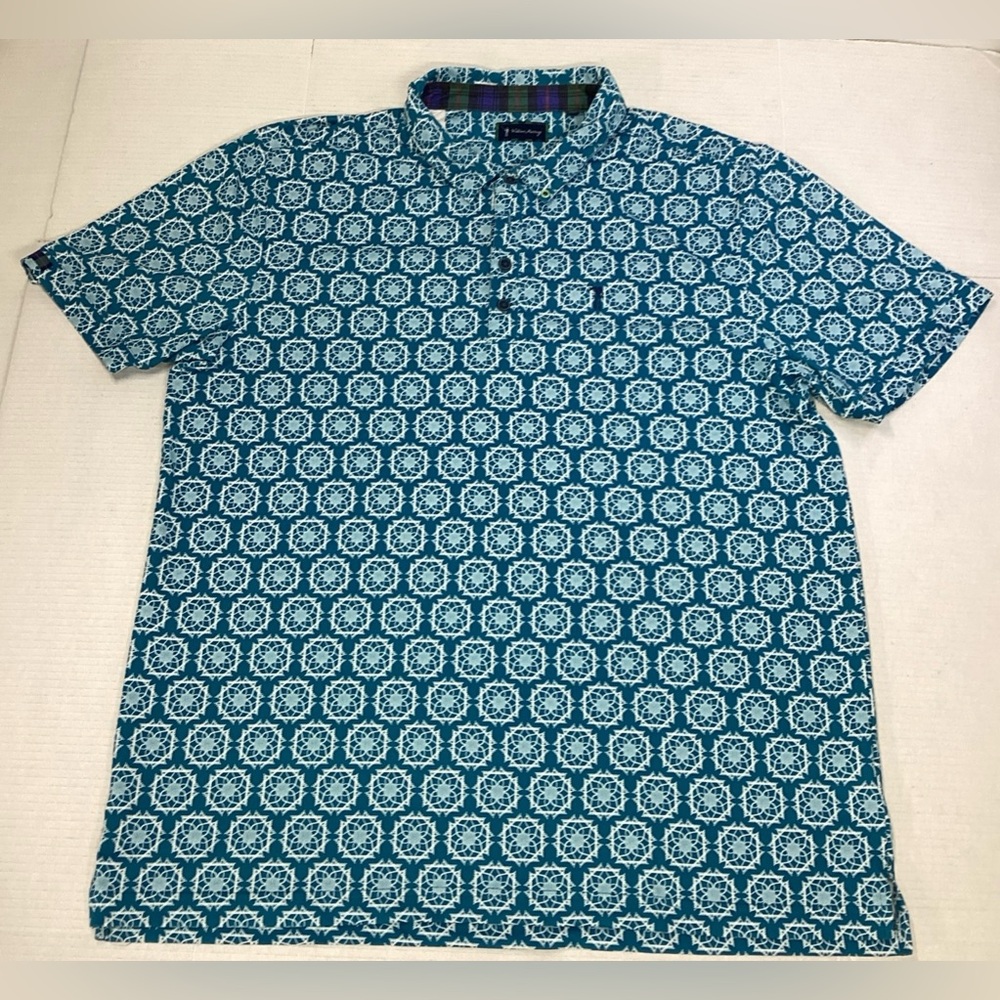 William Murray Polo Geometric Design S/S Golf Polo Shirt Mens Blue/White X Large